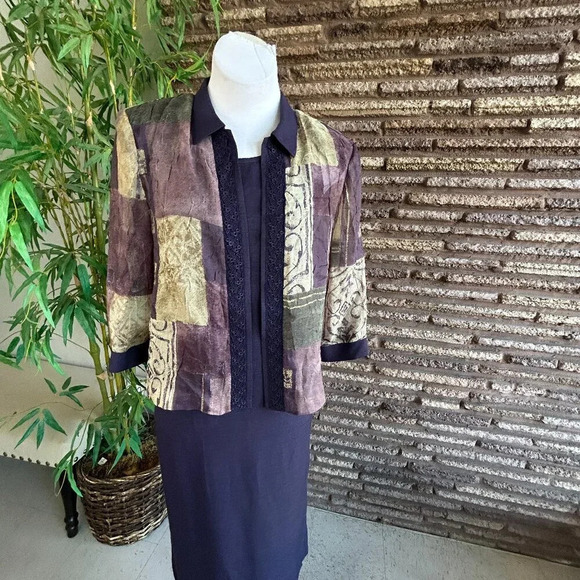 R & M Richards Purple Maxi Sleeveless Dress with Chiffon Sheer Open Drape Jacket - Picture 1 of 10